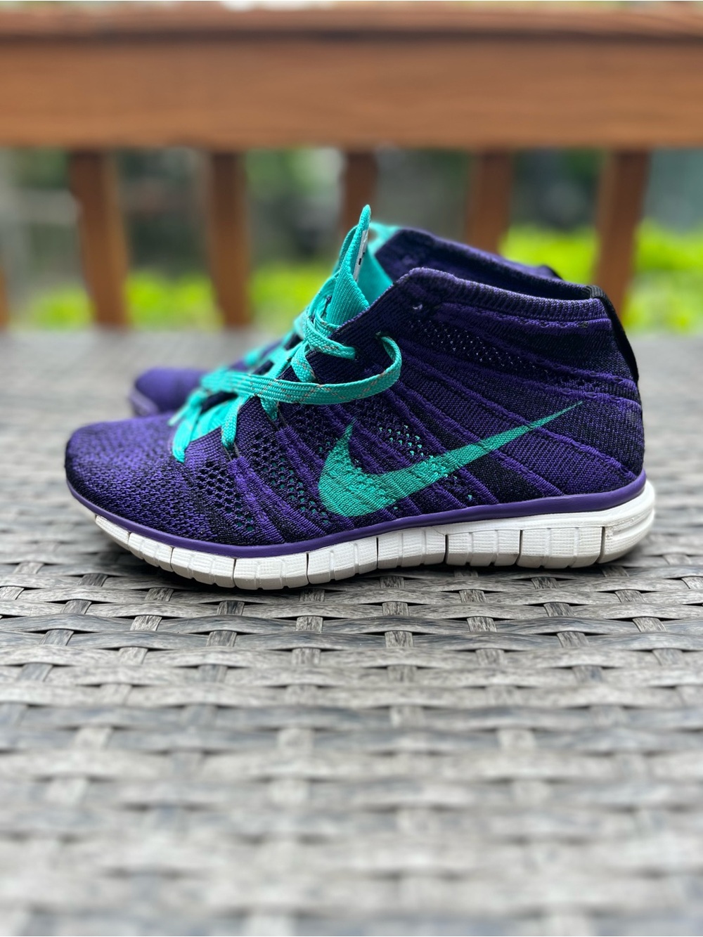 Nike Women’s Purple & Teal Flyknit Chukka Athletic Sneakers - Picture 9 of 9